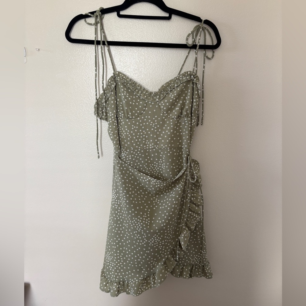 Polka Dot Ruffle Wrap Dress